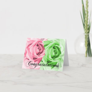 Cartão Placa de Parabéns de Rosas rosa e verde