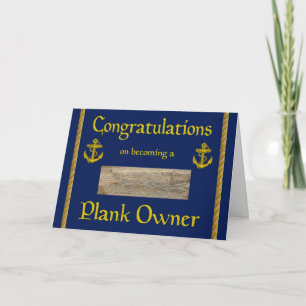 Cartão Placa de Parabéns do Proprietário do Plank do mari