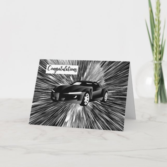 Cartão Placa de parabéns - Novo carro em preto-e-branco (Frente)