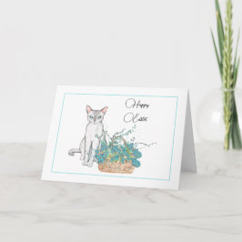 Cartão Placa de Páscoa para gatos elegantes com flores az
