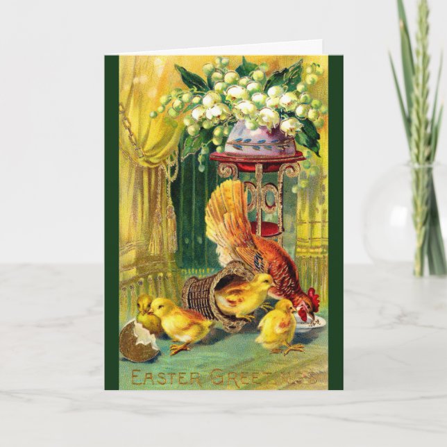 Cartão Placa de Páscoa Vintage - Galinhas Páscoas (Frente)