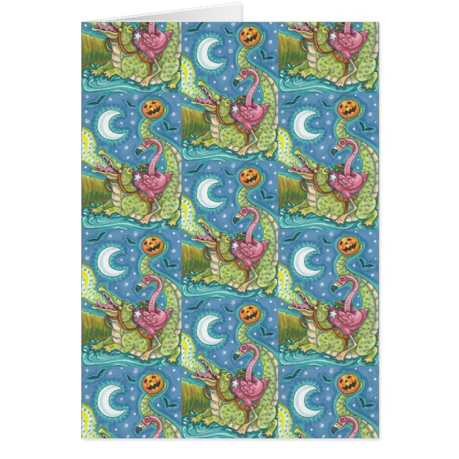 CARTÃO PLACA DE PINCO FLAMINGO E CROC HALLOWEEN DE PINCO  (Frente)