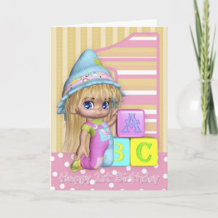 Cartão Placa De primeiro aniversario Com Garota E Blocos