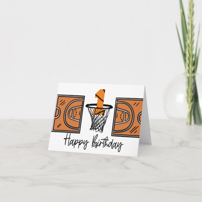 Cartão Placa de primeiro aniversario de basquete para o P (Frente)