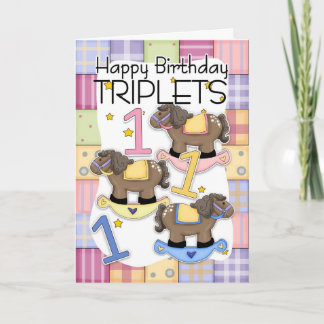 Cartão Placa De primeiro aniversario Para Tripletas Com C
