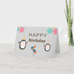 Cartão Placa de primeiro aniversario Pinguim Azul excelen