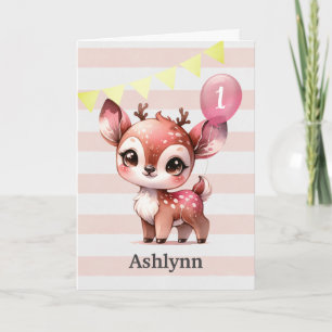 Cartão Placa de primeiro aniversario rosa e Dourada