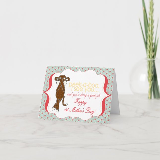Cartão Placa de primeiro Dia de as mães PeeK-A-Boo (Frente)