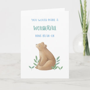 Cartão Placa de Proposta do Portador do Anel de Urso