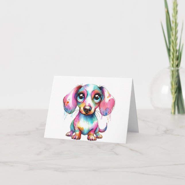 Cartão Placa De Puppy Dachshund Whimsical Adorável (Frente)