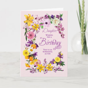Cartão Placa de quadro da flor de aniversário filha