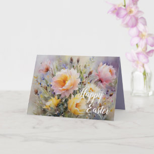 Cartão Placa de Saudação de Felz pascoa Floral de Aquarel
