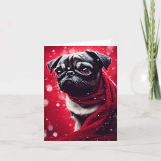 Cartão Placa de Saudação de Inverno Pug Puppy