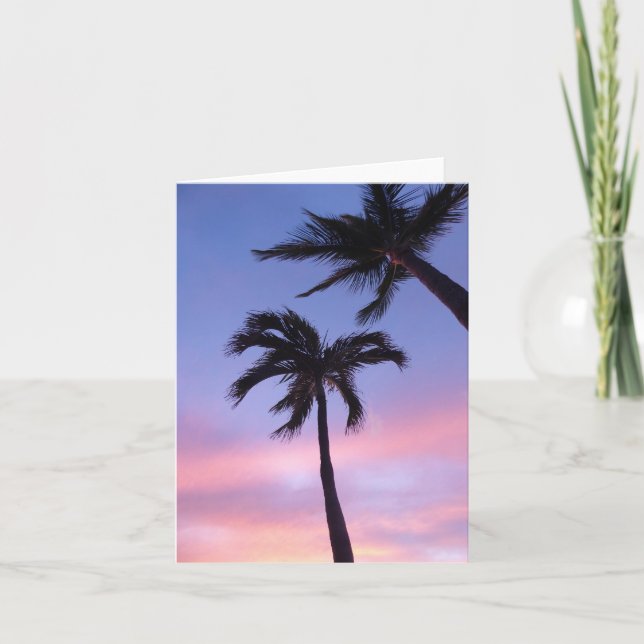 Cartão Placa de Saudação de Palmeiras Roxas Tropicais (Frente)