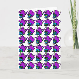 Cartão Placa de saudação de Pote de chá roxo e bonito