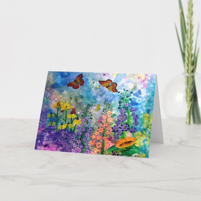 Cartão Placa de saudação de retrato do jardim de borbolet (Frente)