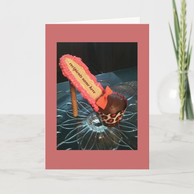 Cartão Placa de saudação do cupcake de alto salto (Frente)