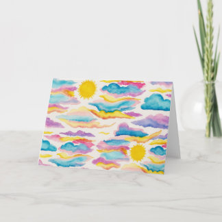 Cartão Placa de saudação do Vazio de aquarela sunset suns