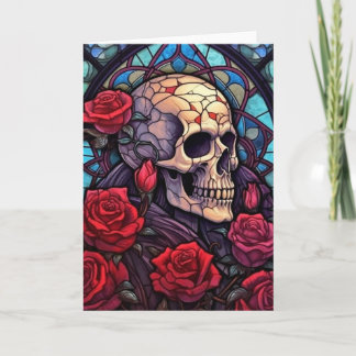 Cartão Placa de saudação do Vazio Skull & Rosa vermelha V