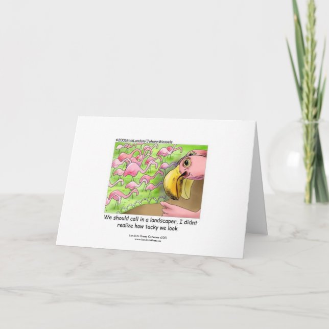 Cartão Placa de Saudação Tackel Rosa Flamingos Engraçada (Frente)