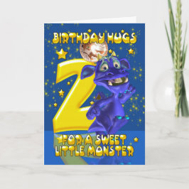 Cartão Placa De segundo aniversário Com Monstro Azul Cute
