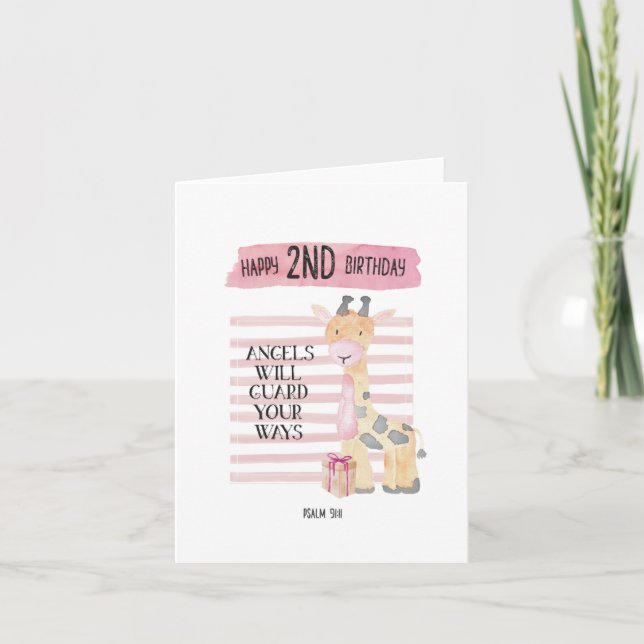 Cartão Placa De segundo aniversário Girafa Psalm 91:11 (Frente)