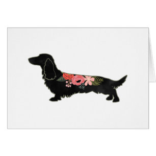 Cartão Placa de Silhueta Floral de Dachshund Boho