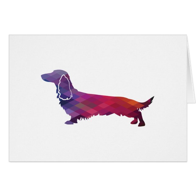 Cartão Placa de Silhueta Roxa Dachshund Geo de Cabelo Lon (Frente Horizontal)