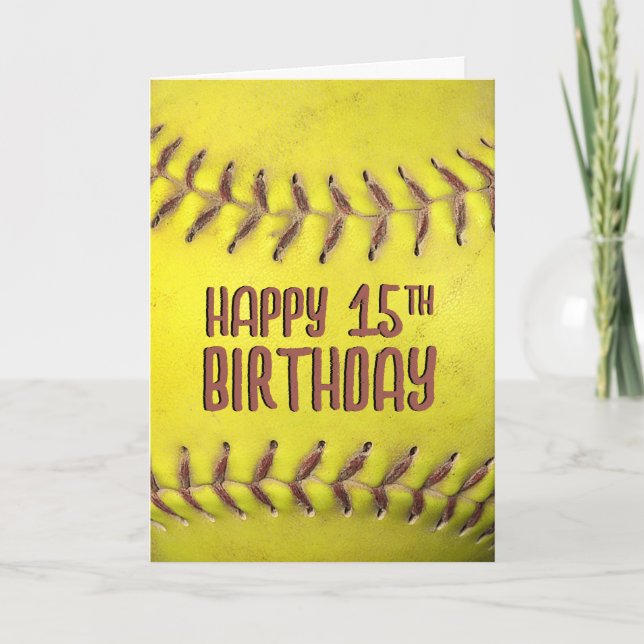 Cartão Placa de Softball de 15 Birthday (Frente)