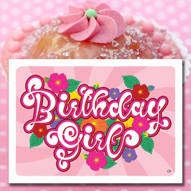 Cartão Placa de Vazio Floral Birthday Girl (Criador carregado)