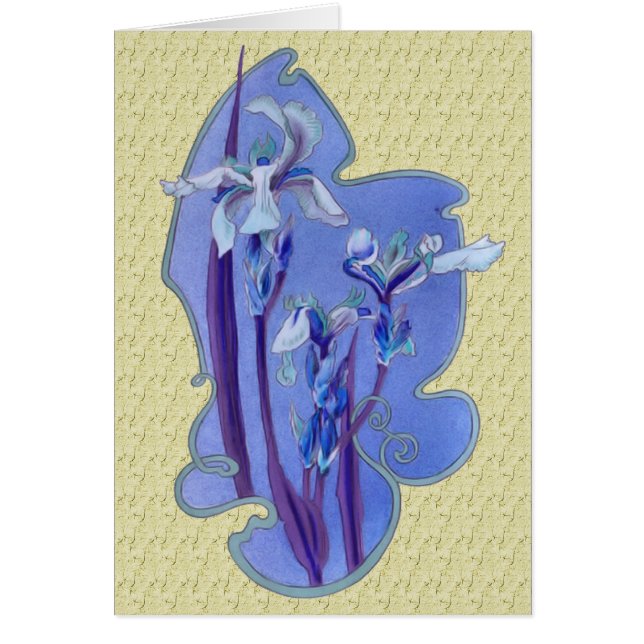 Cartão Placa Design de Arte Floral Blue Irises (Frente)