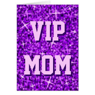 Cartão Placa 'Dia de as mães' de 'MOM VIP' roxa Glitz