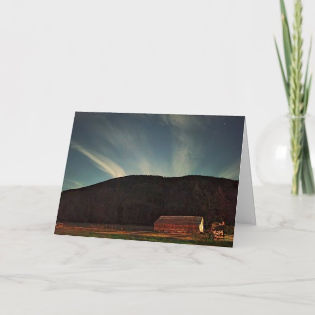 Cartão Placa dobrada de 7"x5" | Red Barn Moonrise 2 (Frente)