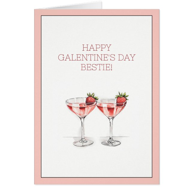 Cartão Placa dobrada de coquetéis do Dia Feliz Galentine (Frente)