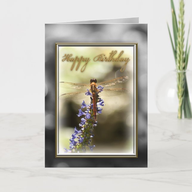 Cartão Placa Dragonfly Feliz Aniversário (Frente)