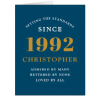 Placa Elegante Dourada Azul 1992 Nome do aniversár