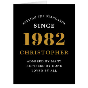 Cartão Placa Elegante Dourada Preta do Nome do aniversári