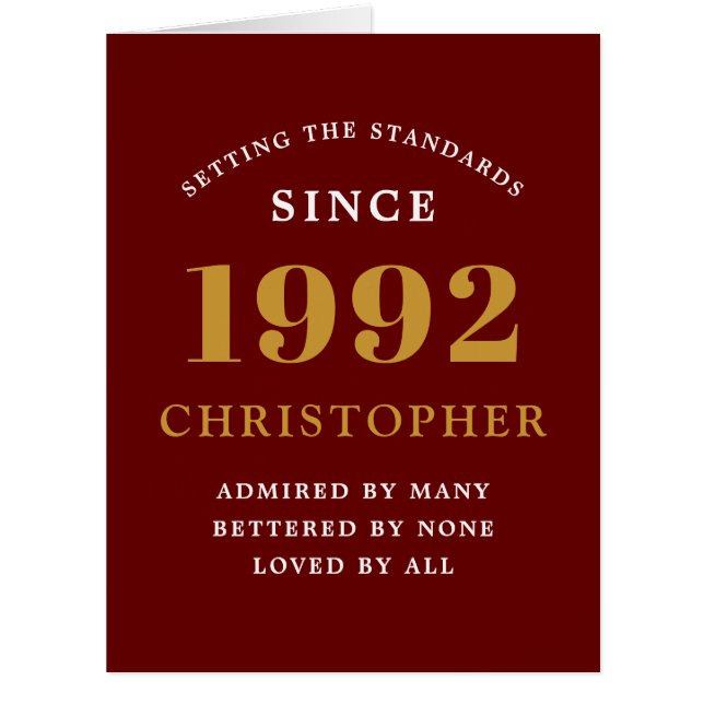 Cartão Placa Elegante Dourada Vermelha 1992 com Nome do a (Frente)