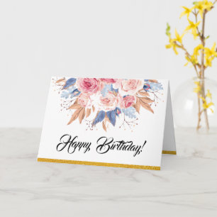 Cartão Placa Floral de Rosa Floral de Aromácia Feliz Aniv