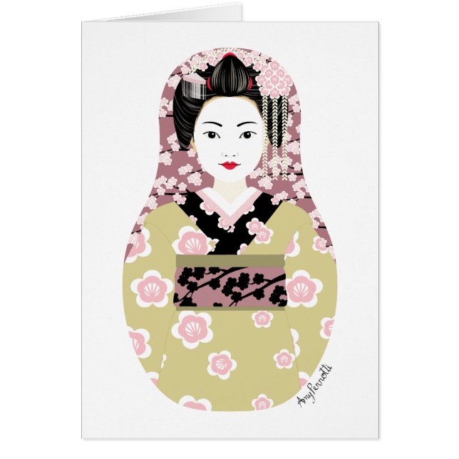 Cartão Placa Geisha Matryoshka Japonesa (Frente)