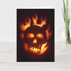 Cartão Placa Hallowe’en "Flaming Skull Jack-O'-Lanterna"