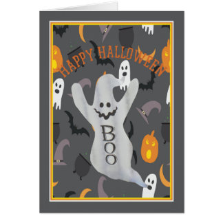 Cartão Placa Halloween com fantasma e fundo misto