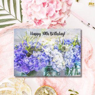 Cartão Placa Hydrangeas de aniversário de 30 anos Feliz