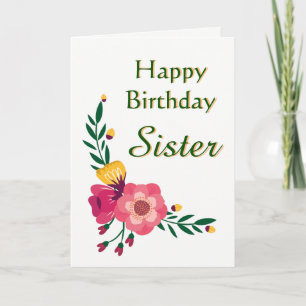 Cartão Placa Irmã Floral Happy Birthday