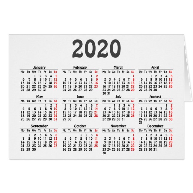 Cartão Placa modelo calendário 2020 (Frente horizontal)