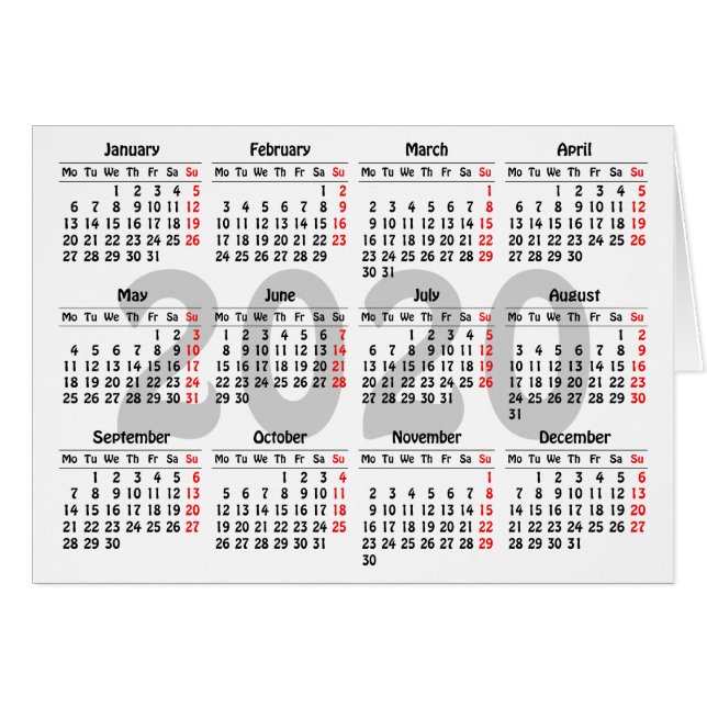 Cartão Placa modelo calendário 2020 (Frente horizontal)