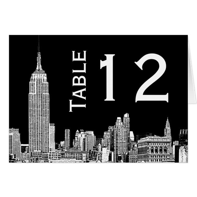 Cartão Placa NYC Skyline 01 Etch Table Number (Frente horizontal)