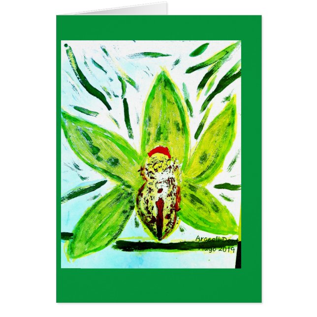 Cartão Placa Orquídea de Cymbidium Verde (Frente)