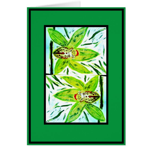 Cartão Placa Orquídeas de Cymbidium Verde (Frente)