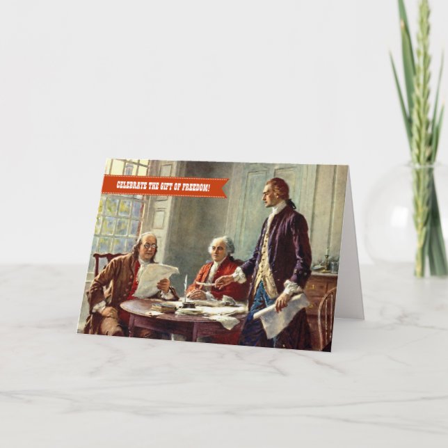 Cartão Placa personalizada de arte feliz em 4 de julho (Frente)